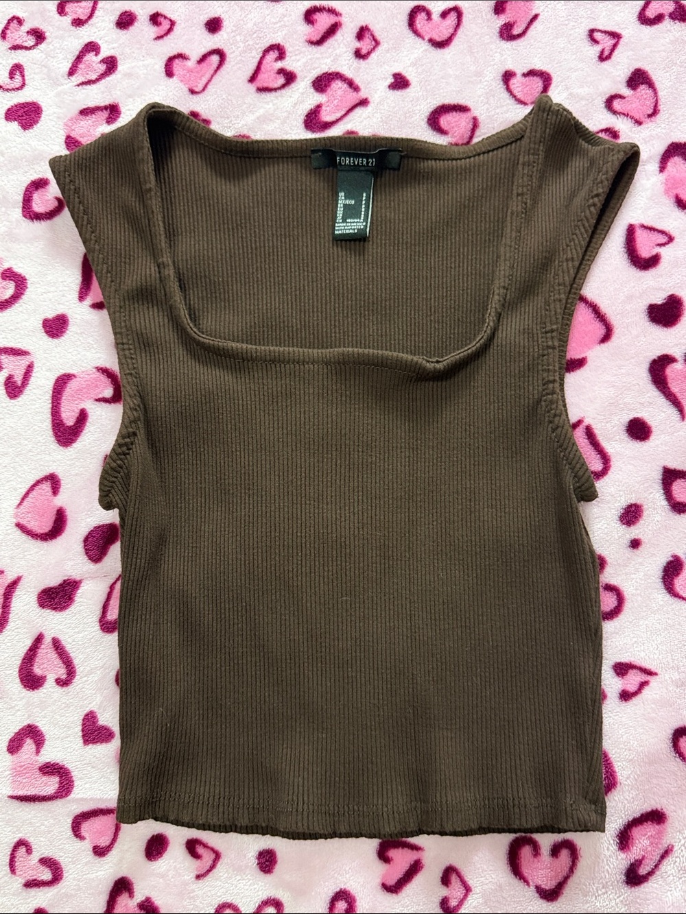 Forever 21 Chocolate Brown Ribbed Square-Neck Tank Top